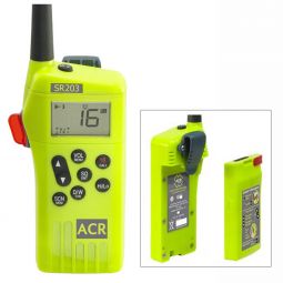 ACR SR203 GMDSS Survival Radio w/Replaceable Lithium Battery & Rechargable Lithium Polymer Battery &
