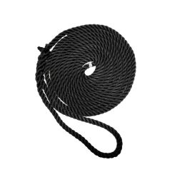 New England Ropes - Pre-Cut Rope - Premium - Dock Line 10 mm (3/8 in) 3-Strand - 25 ft - Black