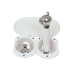 Scandvik Showers - Transom Push Button w/ Mixer - White Handle, cup & cap w/ 6' White Hose