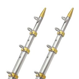 TACO Marine Silver w/ Gold Rings & Tips 15' Telescopic Outrigger Poles HD 1-1/2