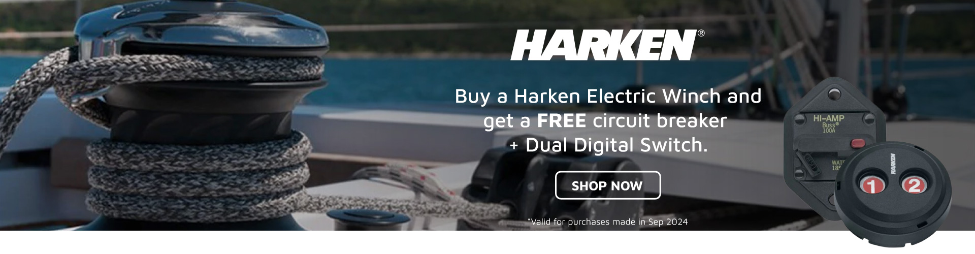 Buy a Harken Electric Winch and get a FREE circuit breaker  + Dual Digital Switch